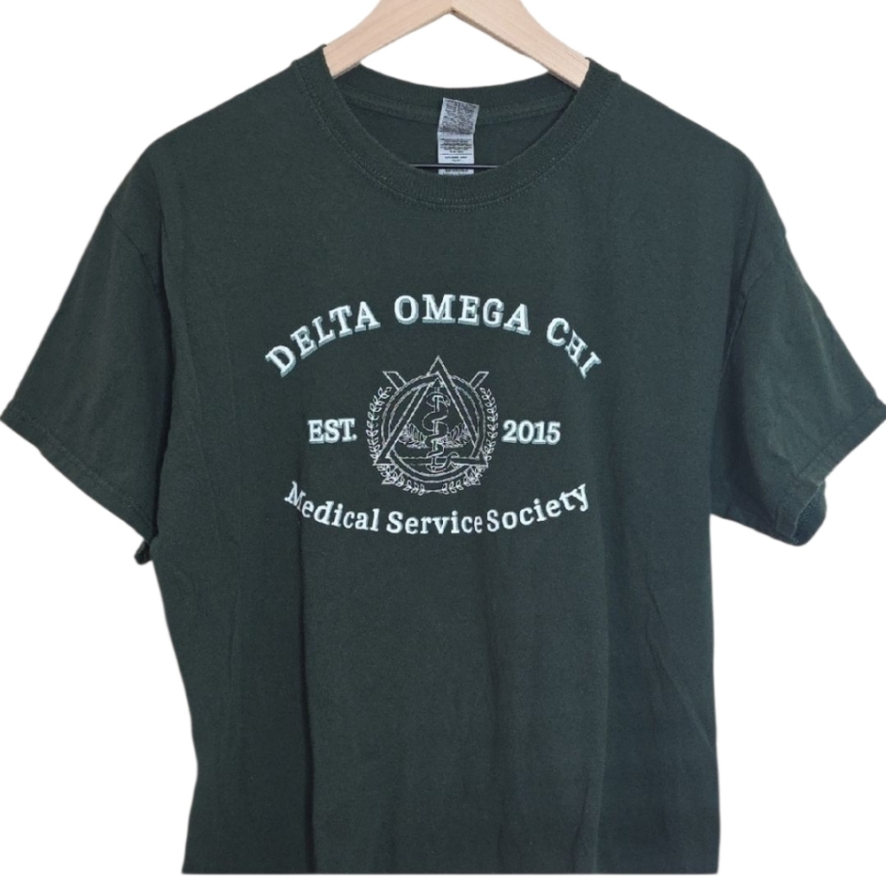 Delta Omega Chi Medical Service Society Collegiate T-Shirt Dark Green Size Large